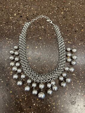 Vintage!! Statement Silver-Tone Chain Necklace with Dangling Spheres